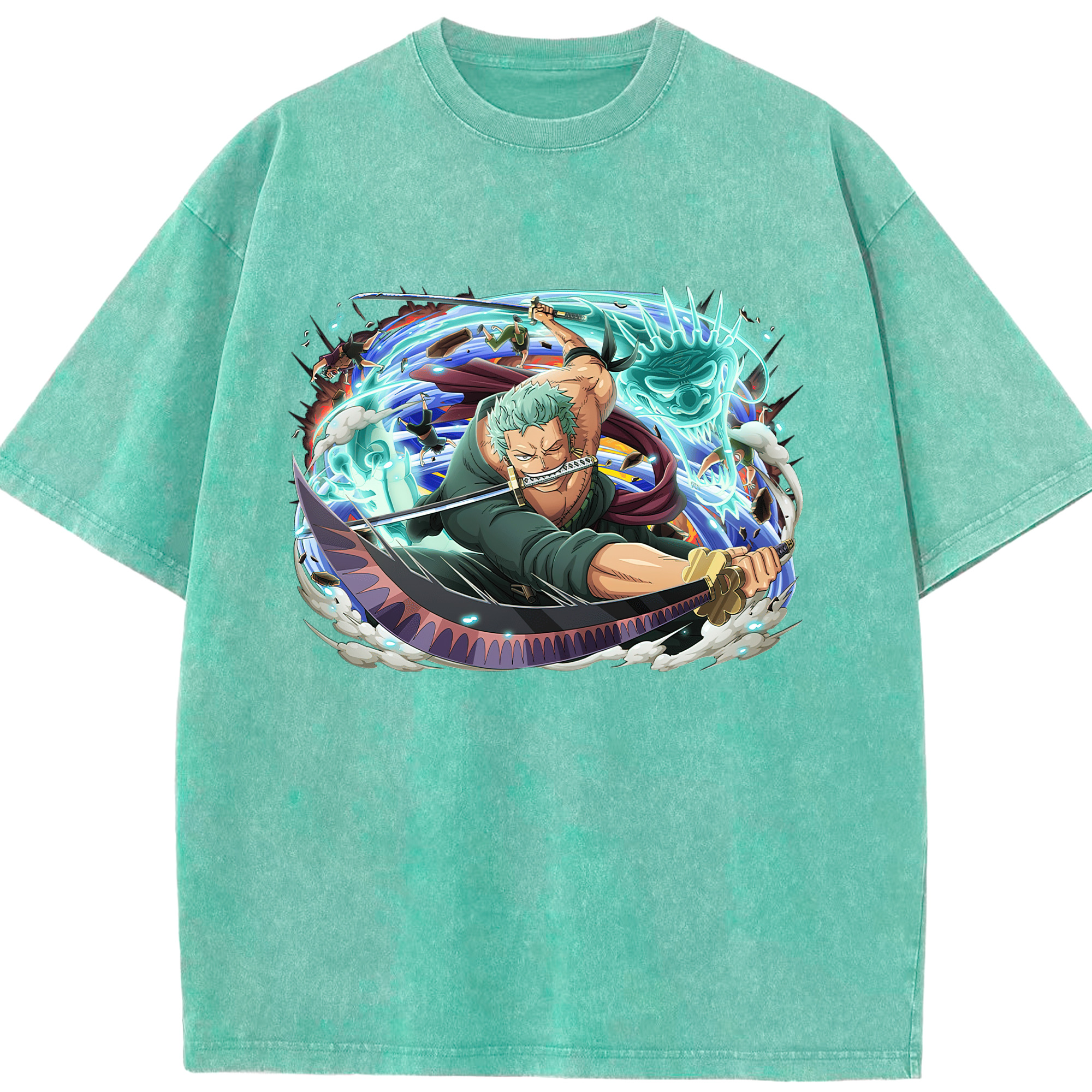 ワンピース ロロノア・ゾロ ONE PIECE Roronoa Zoro 綿100% ヴィンテージ風 半袖Tシャツ（フロントプリント）